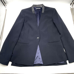 Tahari 100% Polyester Faux Leather Collar Single Button Blazer Women's 10
